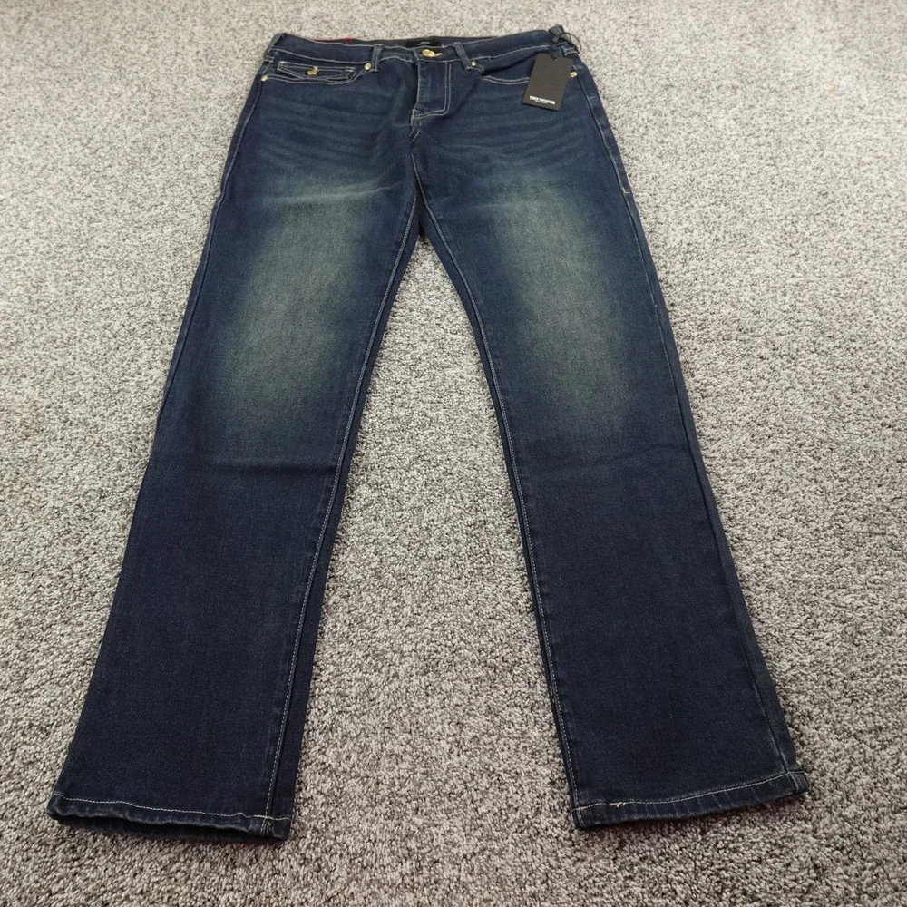 NEW True Religion Jeans Mens 32X32 Blue Denim‎ Pants Geno Relaxed Slim Straight